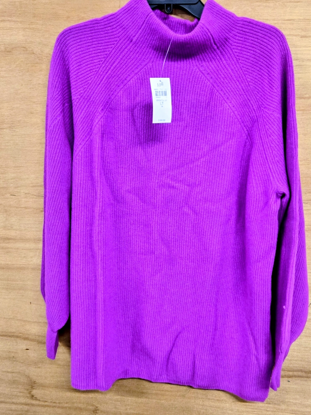 J. Jill Pure Cashmere Mock Neck Ribbed Sweater Purple Large Tall